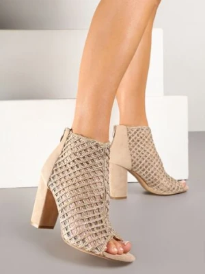 Ciemnobeżowe Siateczkowe Botki Vices na Słupku Sovhira