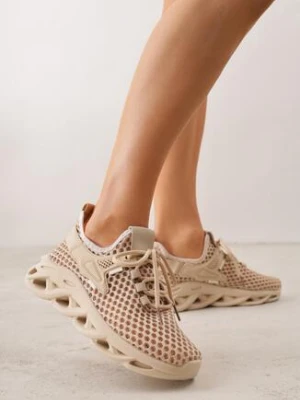 Ciemnobeżowe Siateczkowe Buty Sportowe Sneakersy na Grubej Tłoczonej Podeszwie Telarienna joalice paris