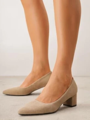 Ciemnobeżowe Skórzane Czółenka VICES na Obcasie Delmavere