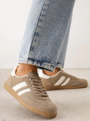 Ciemnobeżowe Skórzane Sneakersy w Stylu Kultowych Tenisówek Aragonna Gowin Beżowy
