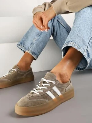 Ciemnobeżowe Skórzane Sneakersy w Stylu Kultowych Tenisówek Rerionelle