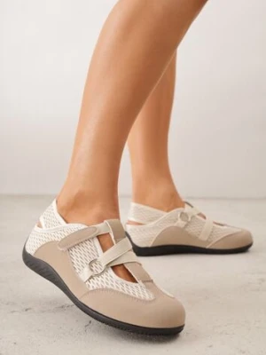 Ciemnobeżowe Sneakeriny z Siateczki z Zapięciem na Rzep Vianate kang you