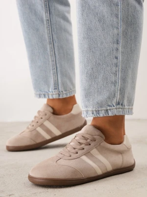 Ciemnobeżowe Sneakersy Casual w Typie Barefoot z Imitacji Zamszu Makka Ideal Beżowy