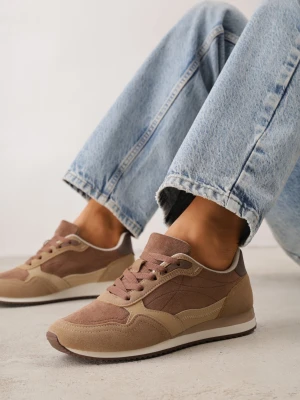 Ciemnobeżowe Sneakersy Casualowe z Imitacji Zamszu z Podeszwą z Bieżnikiem Alevtina Marquiiz Beżowy