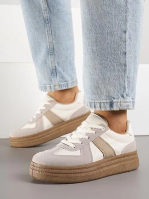 Ciemnobeżowe Sneakersy Klasyczne Tenisówki na Tłoczonej Platformie Nanislla