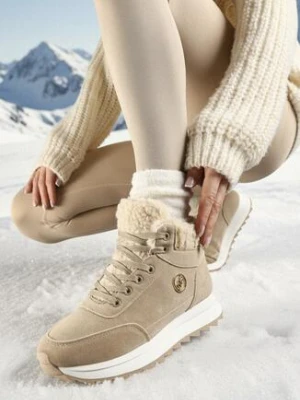 Ciemnobeżowe Sneakersy Mocno Ocieplone Sztucznym Futerkiem Rosanas