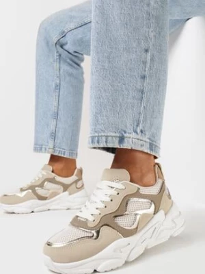 Ciemnobeżowe Sneakersy na Grubej Podeszwie Pira