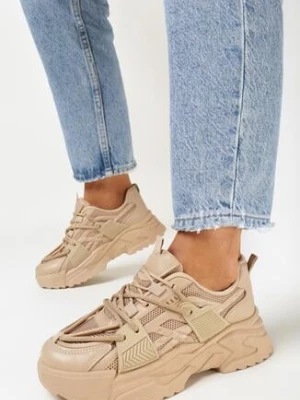 Ciemnobeżowe Sneakersy na Grubej Podeszwie Vasica