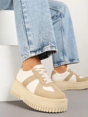 Ciemnobeżowe Sneakersy na Grubej Podeszwie z Ozdobnym Paskiem Viviriana seastar