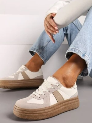 Zdjęcie produktu Ciemnobeżowe Sneakersy na Grubej Podeszwie z Ozdobnymi Przeszyciami Ysdole
