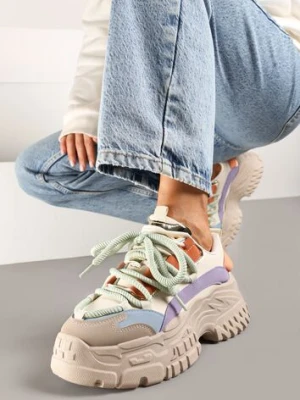 Zdjęcie produktu Ciemnobeżowe Sneakersy na Koturnie ze Żłobieniami z Podwójnymi Sznurówkami Avalea