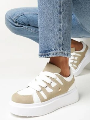 Ciemnobeżowe Sneakersy na Platformie Ozdobione Paskami Asmeret