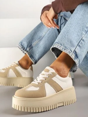 Ciemnobeżowe Sneakersy na Platformie Ozdobione Paskiem Vivesse seastar