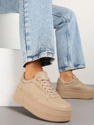 Ciemnobeżowe Sneakersy na Platformie Ozdobionej Tłoczeniem Vaiviera