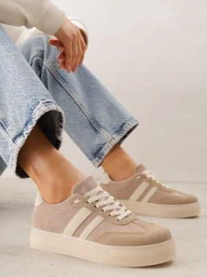 Ciemnobeżowe Sneakersy na Platformie w Stylu Tenisówek Ozdobione Paskami Ladia ideal