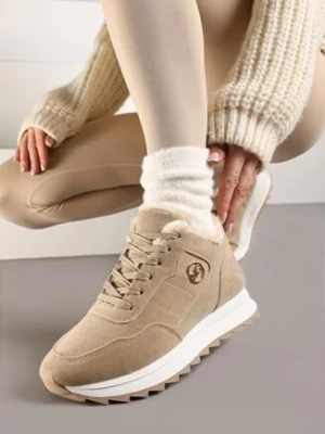 Ciemnobeżowe Sneakersy na Platformie z Futerkiem Egiapia vices
