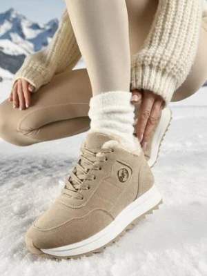 Ciemnobeżowe Sneakersy na Platformie z Futerkiem Egiapia vices