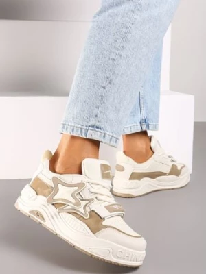 Ciemnobeżowe Sneakersy na Platformie z Grubymi Sznurowadłami i Zapięciem na Rzep Arlaia