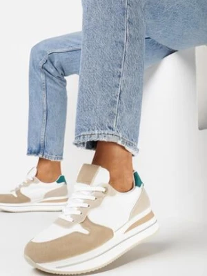 Ciemnobeżowe Sneakersy na Platformie z Kontrastową Lamówką Slaias