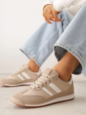 Ciemnobeżowe Sneakersy Ozdobione Dwoma Paskami Lannatea