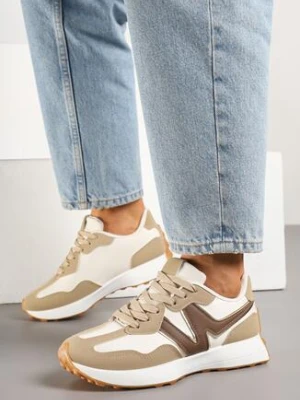 Ciemnobeżowe Sneakersy Ozdobione Geometryczną Aplikacją Jenilitia lady glory