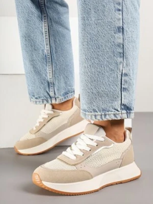 Ciemnobeżowe Sneakersy Ozdobione Geometrycznym Motywem Calgis ideal