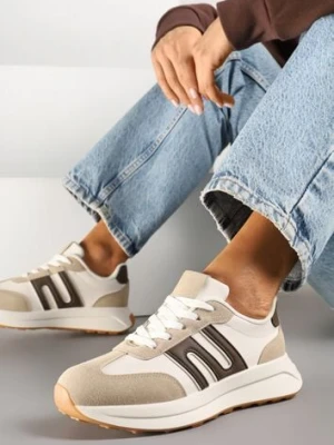 Ciemnobeżowe Sneakersy Ozdobione Geometrycznym Wzorem Eldvisa