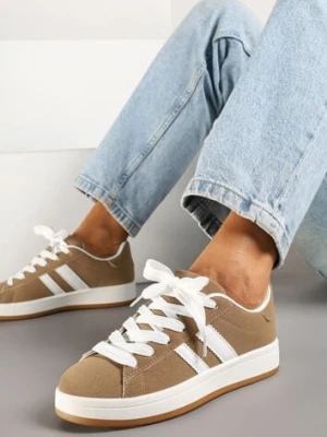 Ciemnobeżowe Sneakersy Ozdobione Motywem Pasków Flortewi sport