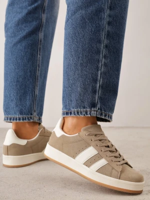 Ciemnobeżowe Sneakersy Ozdobione Paskami Eufonia Gowin Beżowy