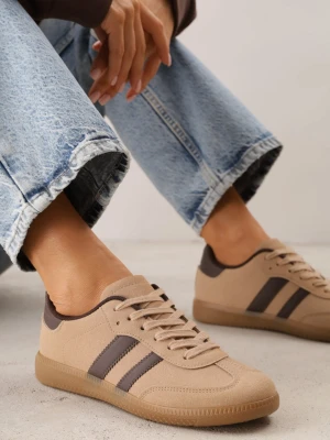 Ciemnobeżowe Sneakersy Ozdobione Paskami Glaria Gowin Beżowy