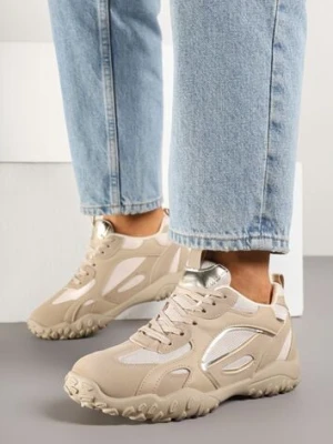 Ciemnobeżowe Sneakersy Ozdobione Tłoczoną Cholewką Pillitha mulanka