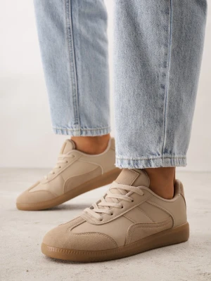 Ciemnobeżowe Sneakersy przed Kostkę z Ozdobnymi Przeszyciami Erdafa Vices Beżowy