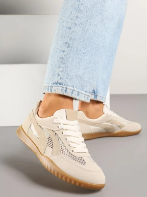 Ciemnobeżowe Sneakersy Tenisówki z Geometrycznym Motywem Amotheira Ideal Beżowy