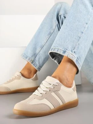 Ciemnobeżowe Sneakersy Tenisówki z Ozdobnymi Paskami Danavin