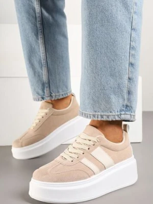 Ciemnobeżowe Sneakersy Typu Kultowe Tenisówki na Platformie Redoreve seastar