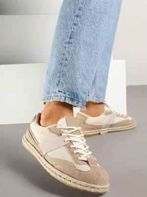 Ciemnobeżowe Sneakersy Typu Kultowe Tenisówki Zdobione Przeszyciami Grelloti ideal