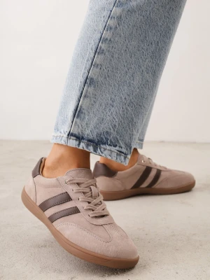Ciemnobeżowe Sneakersy Typu Tenisówki w Stylu Barefoot ze Skóry Naturalnej Zesso Berrozio Beżowy