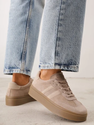 Ciemnobeżowe Sneakersy VICES na Grubej Kauczukowej Podeszwie z Paskami Zidina Beżowy
