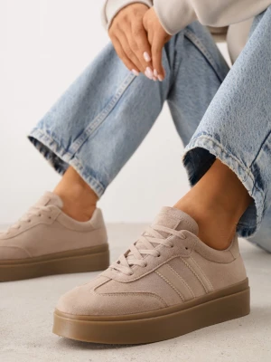 Ciemnobeżowe Sneakersy VICES Typu Tenisówki na Platformie z Paskami po Bokach Zidilla Beżowy