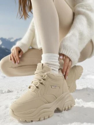 Ciemnobeżowe Sneakersy Vices w Stylu Traperków Chunky na Grubej Podeszwie Leandre