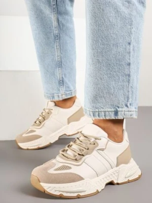 Ciemnobeżowe Sneakersy w Streetwearowym Stylu z Ozdobnymi Przeszyciami Isallena seastar