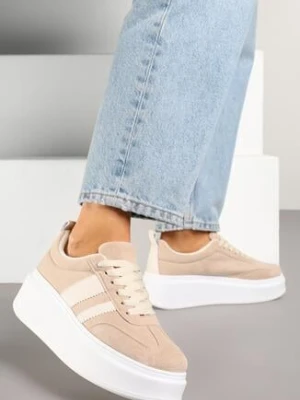 Ciemnobeżowe Sneakersy w Stylu Klasycznych Tenisówek na Grubej Podeszwie Rediree seastar