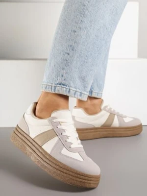 Ciemnobeżowe Sneakersy w Stylu Kultowych Tenisówek na Grubej Podeszwie Nanniris