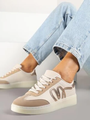 Ciemnobeżowe Sneakersy w Stylu Kultowych Tenisówek Zdobione Aplikacją Zillifia yolera