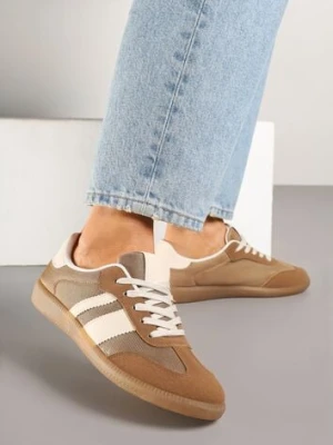 Ciemnobeżowe Sneakersy w Stylu Tenisówek Ozdobione Paskami Jenaniela
