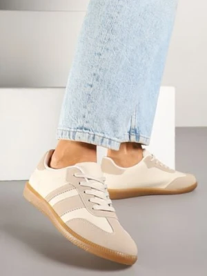 Ciemnobeżowe Sneakersy w Stylu Tenisówek z Paskami Danareth
