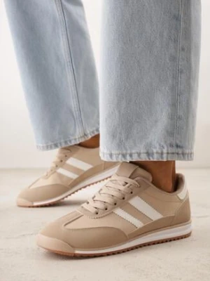 Ciemnobeżowe Sneakersy z Geometrycznym Motywem Jannata