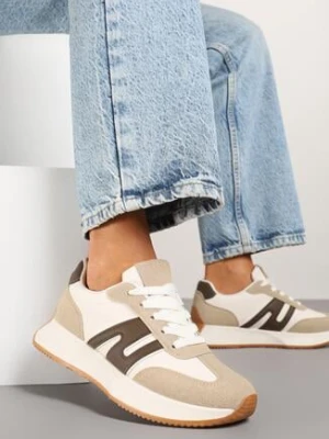 Ciemnobeżowe Sneakersy z Geometrycznym Wzorem Avisella