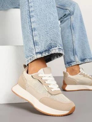 Ciemnobeżowe Sneakersy z Geometrycznym Wzorem Borgis ideal