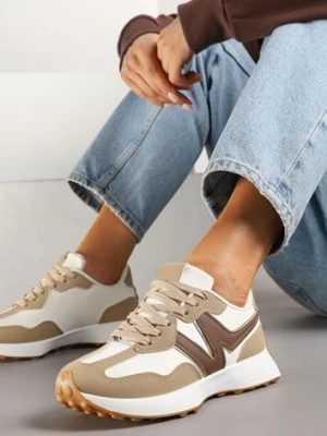 Ciemnobeżowe Sneakersy z Geometrycznym Wzorem Jenaviella